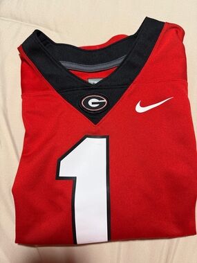 Nike Red & Black Football Jersey with White Number 1